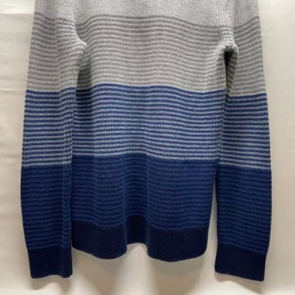 Express Shawl Neck Sweater Men’s XL Gray Navy Stripes Cotton Blend Pullover EUC - Picture 6 of 10